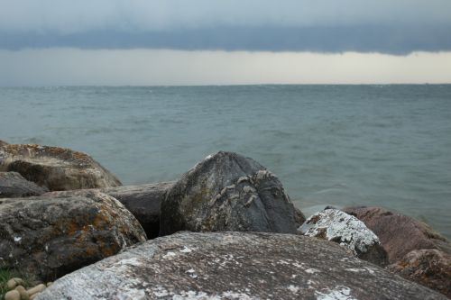 Lake Storm Water Crashing Rocks