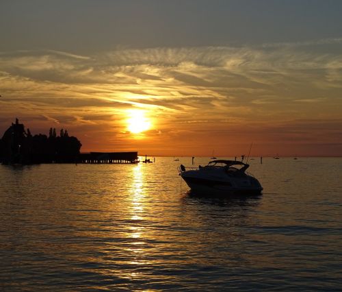 lake sunset boat on lake boat