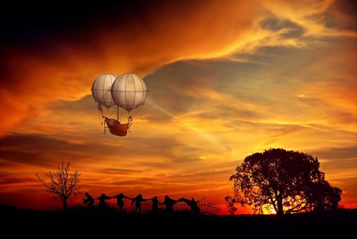 landscape hot air balloon ride sunset