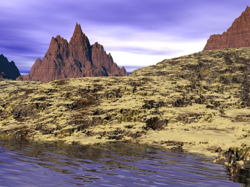 landscape shoreline mountain