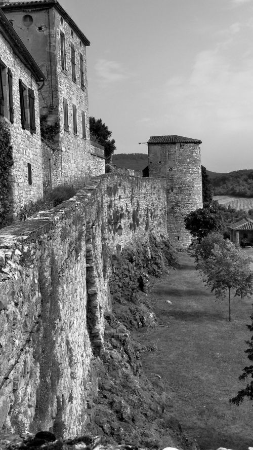 landscape old village black and white