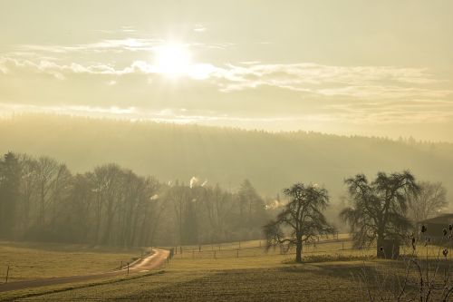 landscape fog morning sun