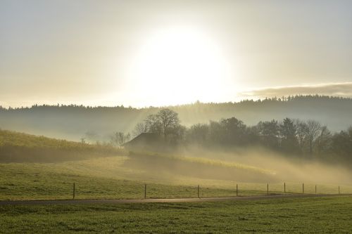 landscape fog morning sun
