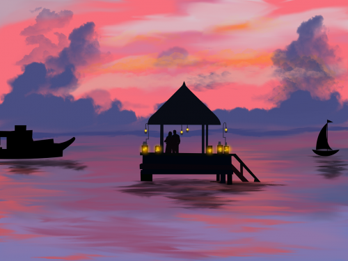 landscape sunset boat