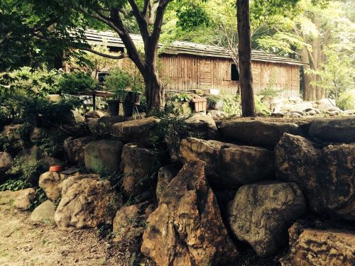 wood stone wall wooden house