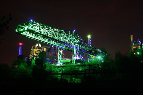 landscape park duisburg in the night crane