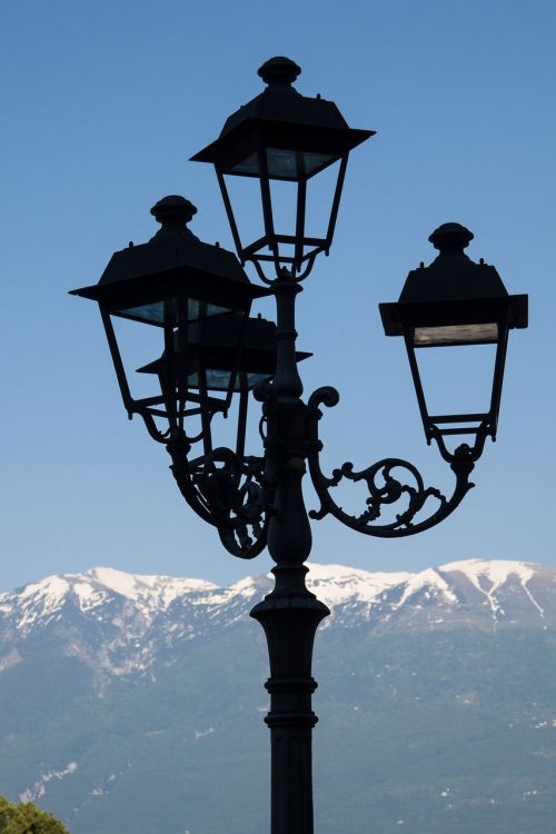 lantern street lamp mountains