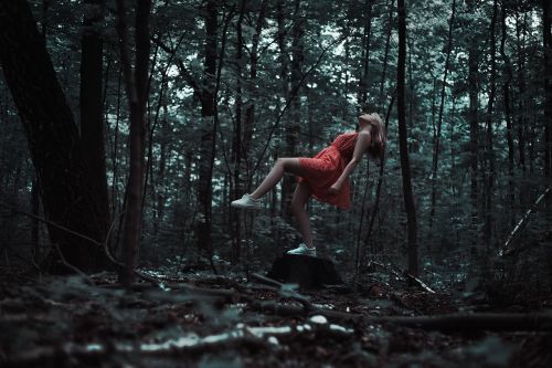 levitation girl red dress