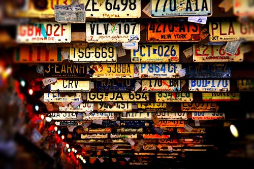 license plates  ceiling  bar