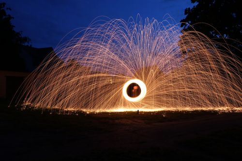 light painting steel wool night