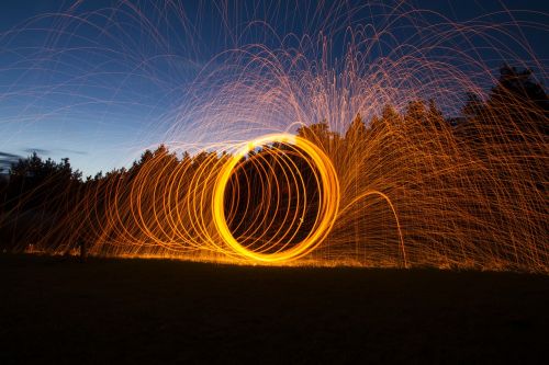 light painting fire sparks