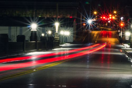 light streak bridge night