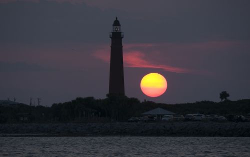 lighthouse sunset sea