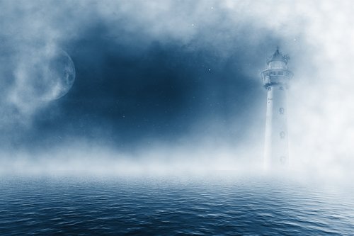 lighthouse  water  moon