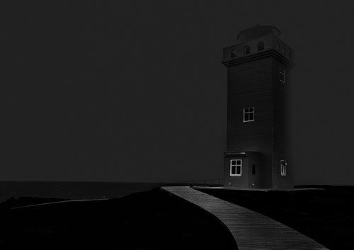 lighthouse  fog  black white
