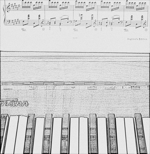 Line Drawing Of Piano &amp; Sheet Music