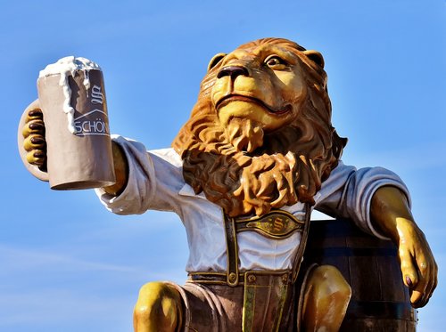 lion  figure  drinking beer
