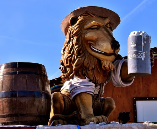 lion  figure  drinking beer