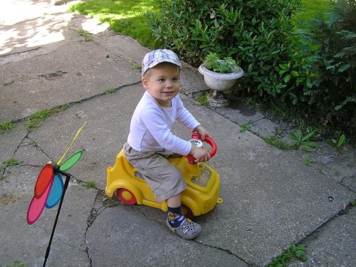 little boy moped garden