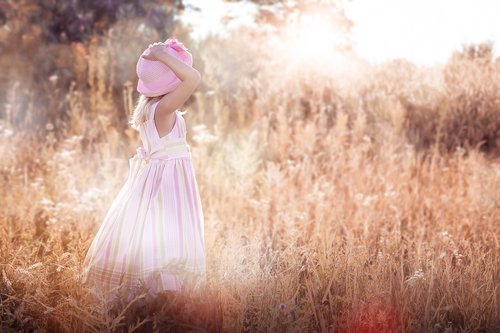 little girl  meadow  wildflowers