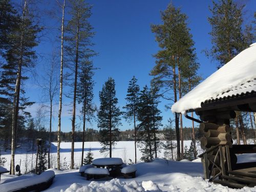 log cabin finland snow