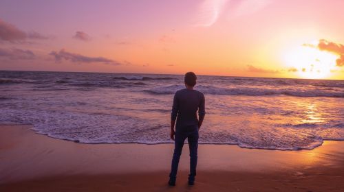 lonely boy sunset beach people