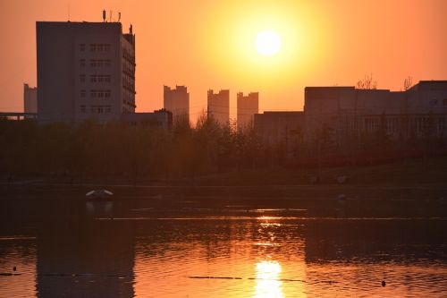 longzihu lake zhengdong new district sunset