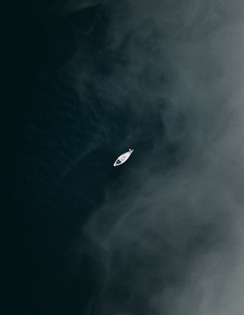 look from the sky  water  lonely boat