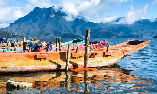 lugu lake  lake  ship