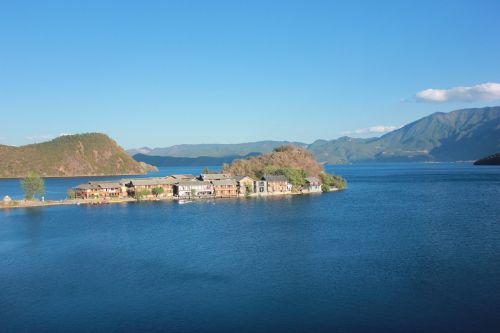 lugu lake lake blue sky