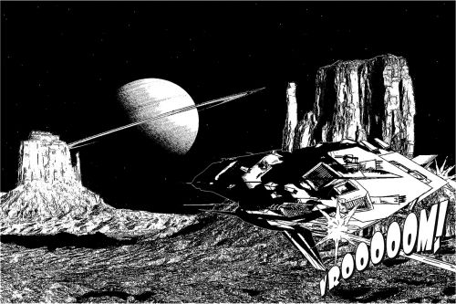 lunar landscape saturn spaceship