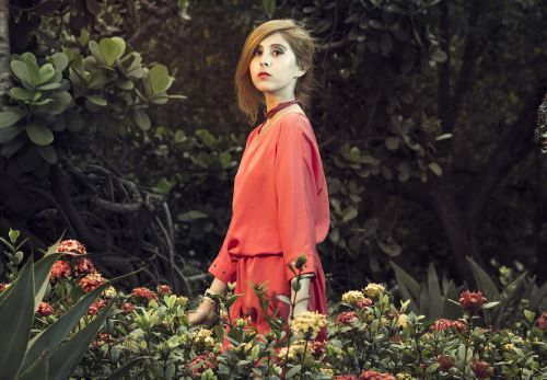 lyzz hana woman in garden dress red