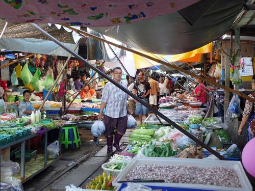 maeklong railway market thailand marketplace