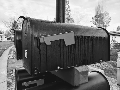 mailbox  black and white  rural