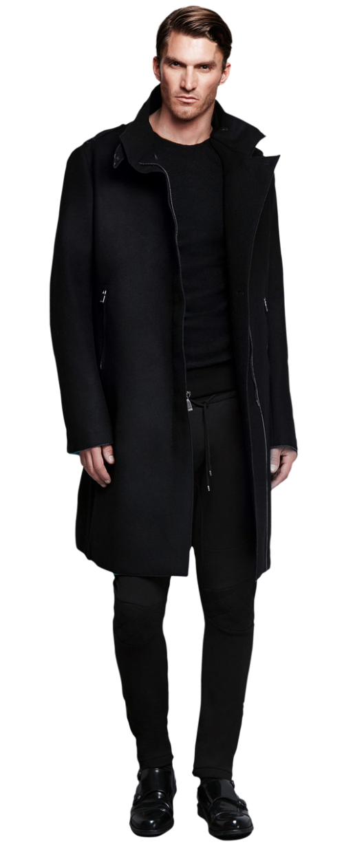 man in black coat