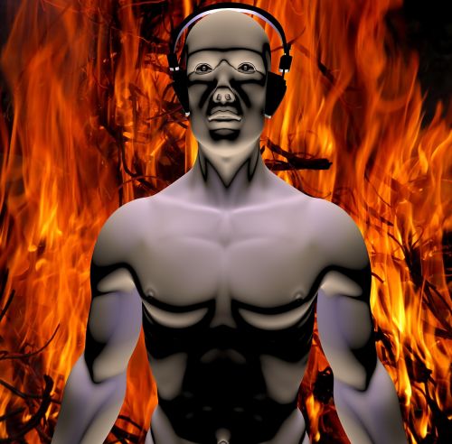 man headphones fire