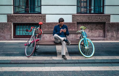 man smartphone sitting