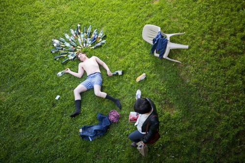 man passed out drinking