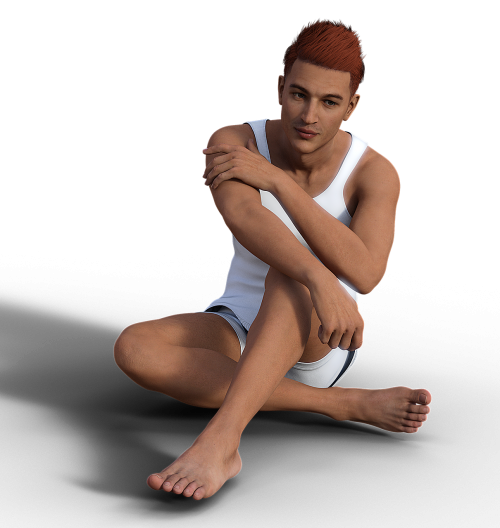 man sitting underwear