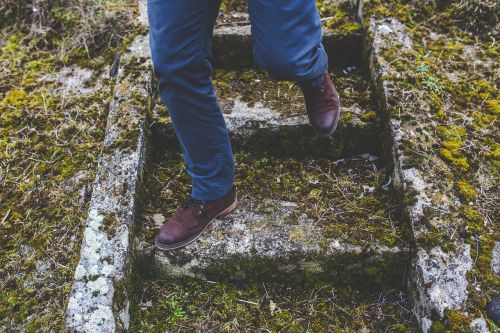 man walking stairs