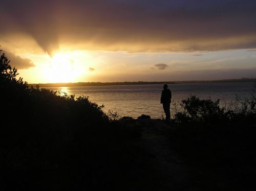 Man On Beach At Sunset