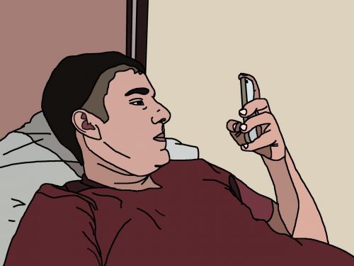 Man Using Phone Cartoon
