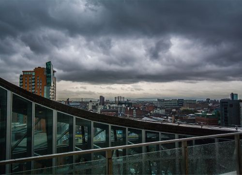 manchester cityscape storm