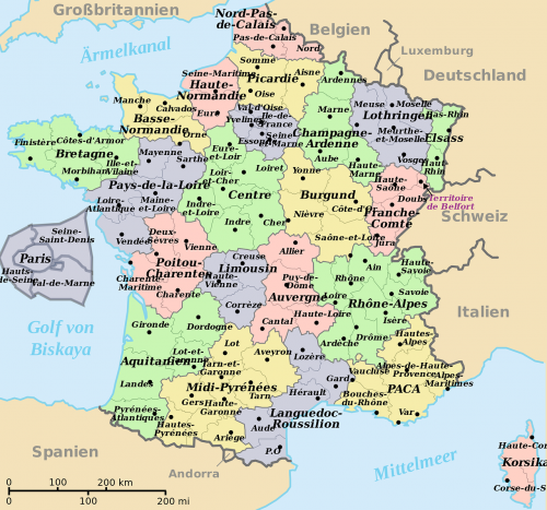 map of france translated into german departments