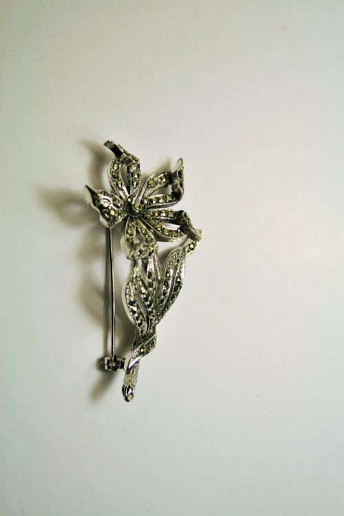 Marcasite Brooch Flower On Stem