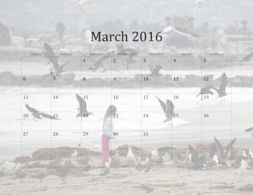March 2016 Beach Calendar
