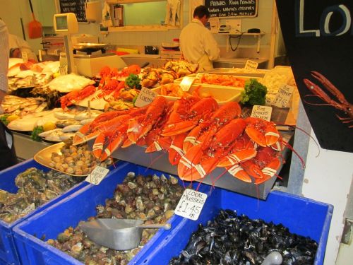 market stall sea animals lobster