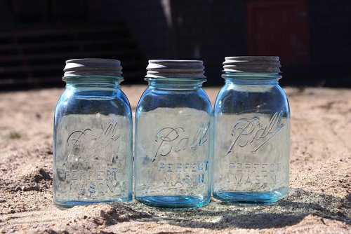 mason jars  blue jars  glass