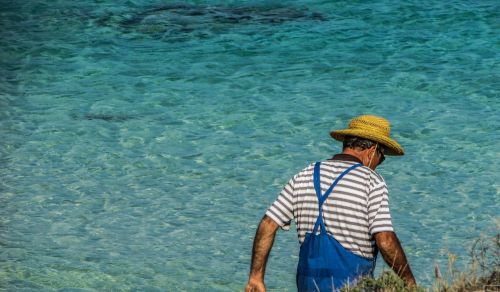 mature man walking sea