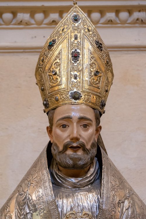 medieval statue  wooden  bishop